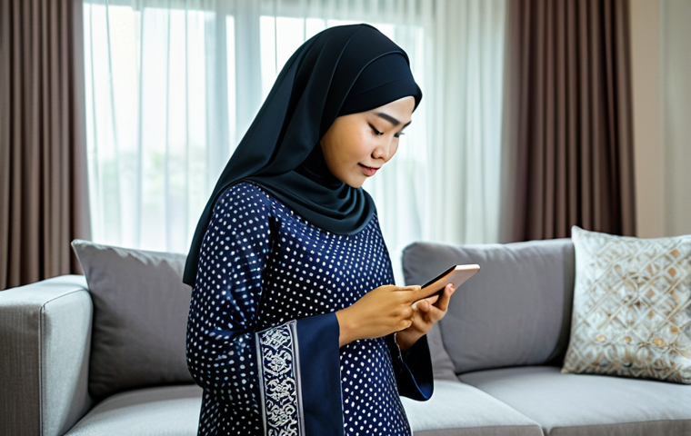 **

A Malay woman in a modest baju kurung, reading a tarot card on her smartphone in a brightly lit living room, fully clothed, appropriate attire, safe for work, perfect anatomy, natural proportions, family-friendly, high quality, professional photography.

**