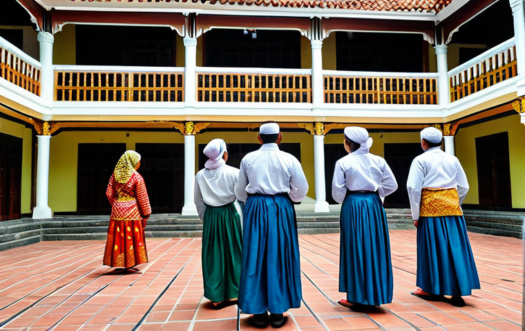 무속 신당 방문 후기 - Tranquil Scene**

"A serene Malaysian village scene at dawn, a woman in a modest baju kurung meditat...