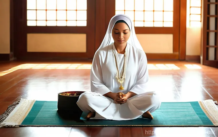 무속 신 내림 해결 방법 - **Prompt 1: Inner Sanctuary and Spiritual Strength**
    "A serene Malaysian woman in her late 30s, ...