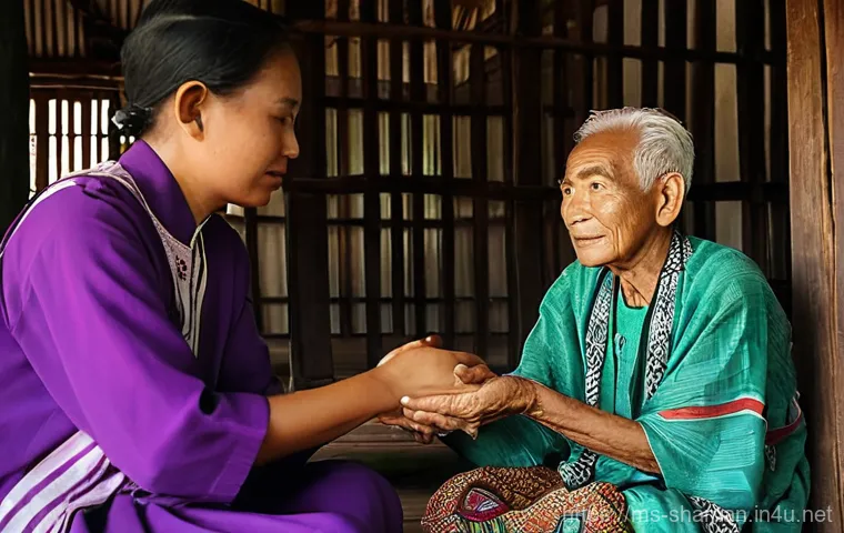 무속 관련 지역 경제 영향 - **Prompt 1: Traditional Healer in Session**
    A serene, close-up shot of an elderly Malay traditio...