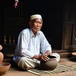 무속을 소재로 한 영화 - **Prompt:** A wise, elderly bomoh (traditional healer) from a Nusantara village, with a deeply lined...