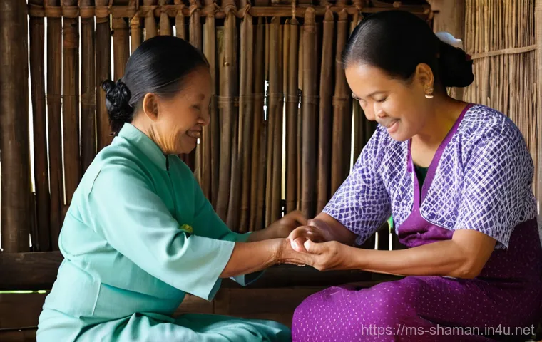무속과 치유 의식 - Image Prompt 1: The Gentle Touch of Traditional Malay Healing**